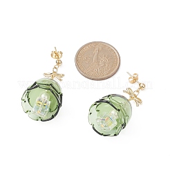 Christmas Tree Glass Dangle Stud Earrings with Shell Pearl Beaded&nbsp;EJEW-TA00236