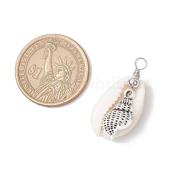 Natural Cowrie Shell & Alloy Sea Animals Pendants&nbsp;X-PALLOY-JF03751