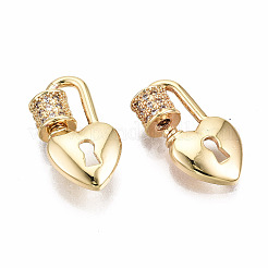 Brass Micro Pave Clear Cubic Zirconia Screw Carabiner Lock Charms&nbsp;KK-T056-94G-NF