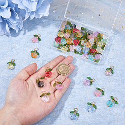 50Pcs 10 Colors Rose Flower Transparent Glass Pendants&nbsp;PALLOY-HS00017