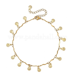 Ocean 304 Stainless Steel Shell Shaped Charm Wave Bar Link Chain Anklets for Women&nbsp;AJEW-AN00809