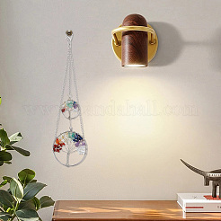 Flat Round with Tree of Life Mixed Stone Pendant Decorations&nbsp;HJEW-AB00162