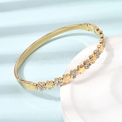 304 Stainless Steel Crystal Rhinestone Flower Hinged Cuff Bangles for Women&nbsp;SA-CBA61B8-12G