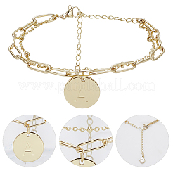 1Pc Brass Paperclip & Satellite Chains Double Layer Multi-strand Bracelet with Initial Letter A Charms for Women&nbsp;BJEW-AN0001-01