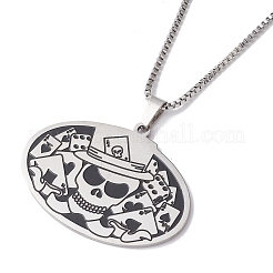 Oval with Skull 201 Stainless Steel Pendant Necklaces&nbsp;NJEW-K253-31P