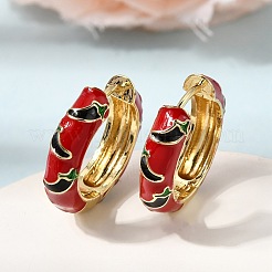 Hot Pepper Pattern Brass Enamel Hoop Earrings&nbsp;EJEW-G471-02G