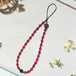 Glass Beads Skull Mobile Straps&nbsp;HJEW-WH20021-09B