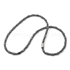 Round Cuboid Synthetic Non-Magnetic Hematite Beaded Necklaces&nbsp;NJEW-R020-05