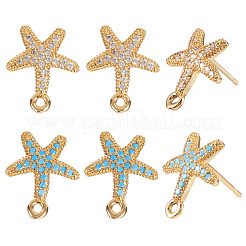 8Pcs 2 Colors Brass Micro Pave Cubic Zirconia Stud Earring Findings&nbsp;KK-TA0002-62
