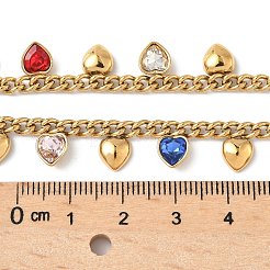 304 Stainless Steel Rhinestone Heart Tassel Twisted Chain Necklaces for Women&nbsp;NJEW-V010-01G-05