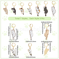 21Pcs 7 Styles Cat Alloy Enamel Pendant Locking Stitch Markers&nbsp;HJEW-SC00113