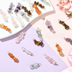 24Pcs 12 Styles Natural Quartz Crystal & Rose Quartz & Tiger Eye & Amethyst & Fluorite & Red Aventurine Pendants & Links Connector Charms&nbsp;PALLOY-YW00048
