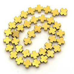 Electroplate Non-magnetic Synthetic Hematite Greek Cross Beads Strands&nbsp;G-M007-87A