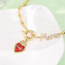 Mother's Day Brass Micro Pave Clear Cubic Zirconia Enamel Red Sacred Heart Mama Pendant Necklaces for Women&nbsp;NJEW-A071-12D-G