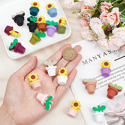 18Pcs 18 Style Leaf Pot and Flower Food Grade Eco-Friendly Silicone Beads&nbsp;SIL-GO0001-15