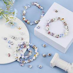 210Pcs 6 Style Floral Printed Porcelain Beads&nbsp;PORC-GL0001-01