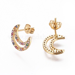 Brass Micro Pave Cubic Zirconia Stud Crawler Earrings&nbsp;EJEW-L229-05G