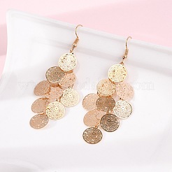 430 Stainless Steel Flat Round Dangle Earrings&nbsp;EJEW-A137-12KCG