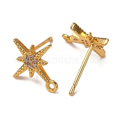 Brass Pave Clear Cubic Zirconia Stud Earring Findings&nbsp;KK-Z121-10G