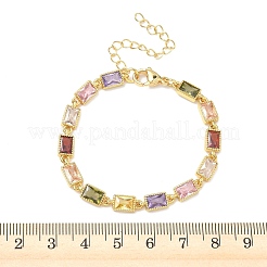 Rectangle Brass Pave Cubic Zirconia Link Chain Bracelets for Women&nbsp;BJEW-P385-05G