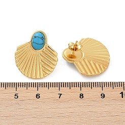 Fan 304 Stainless Steel Synthetic Turquoise Stud Earrings for Women&nbsp;EJEW-U046-17A-G