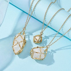 Ion Plating(IP) 304 Stainless Steel Macrame Pouch Empty Stone Holder for Pendant Necklaces Making&nbsp;NJEW-JN04441-01
