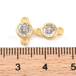 Brass Pave Clear Cubic Zirconia Flat Round Links Connector Charms&nbsp;KK-U024-03G