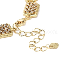 Rack Plating Brass Pave Clear Cubic Zirconia Rectangle Link Chain Bracelets for Women&nbsp;BJEW-R317-09G