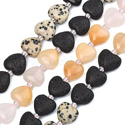 Gradient Color Natural Lava Rock & Pink Aventurine & Topaz Jade & Dalmatian Jasper & Black Obsidian Beads Strands&nbsp;G-B185-A01