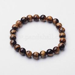 Natural Tiger Eye Round Beaded Stretch Bracelets&nbsp;BJEW-F203-04