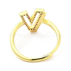 Mixed Color Enamel Initial Letter Adjustable Ring with Clear Cubic Zirconia&nbsp;RJEW-P045-01G-V