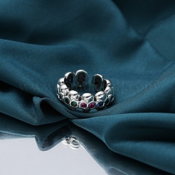 Brass Rhinestones Skull Open Cuff Rings for Unisex&nbsp;PW-WGC11C2-01