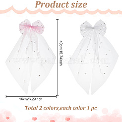 2Pcs 2 Colors Bowknot Long Mesh Tulle Bridal Veils with Hair Barrettes & Imitation Pearl&nbsp;OHAR-GO0001-10