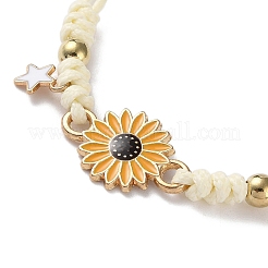 Sunflower Alloy Enamel Charms Braided Bracelets&nbsp;BJEW-A016-01A