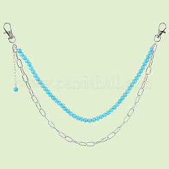Alloy & Synthetic Turquoise Round Beaded Chain Belts for Pants&nbsp;AJEW-WH20070-058