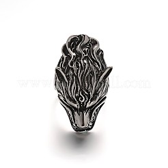 Wolf Personalized Retro Men's 304 Stainless Steel Finger Rings&nbsp;RJEW-O014-01
