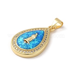 Rack Plating Brass Micro Pave Cubic Zirconia with Synthetic Opal Pendants&nbsp;KK-D088-31G