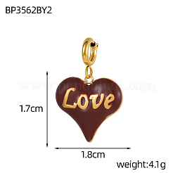 Heart with Word Love Charms 304 Stainless Steel Enamel Pendants&nbsp;STAS-OY004-10G