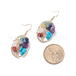 Natural & Synthetic Mixed Gemstone Chips Oval with Tree of Life Dangle Earrings&nbsp;EJEW-JE04880-01