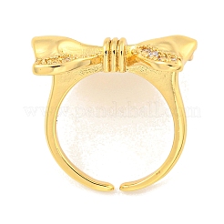 Brass Micro Pave Clear Cubic Zirconia Bowknot Open Cuff Ring for Women&nbsp;RJEW-M173-04A-G