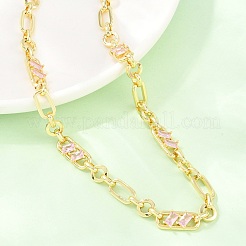 7MM Brass Pave Cubic Zirconia Figaro Chain Necklaces&nbsp;NJEW-D324-05G-05