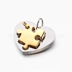 Valentine's Couple Jewelry Lovers 304 Stainless Steel Heart with Puzzle Jigsaw Split Pendants&nbsp;STAS-E090-46
