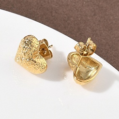 Textured Heart 304 Stainless Steel Stud Earrings&nbsp;EJEW-G453-06G