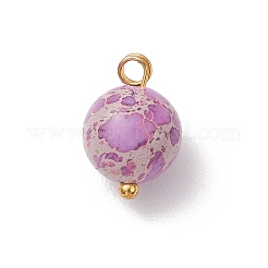Dyed Natural Imperial Jasper Round Charms with Brass Loops&nbsp;PALLOY-JF04139