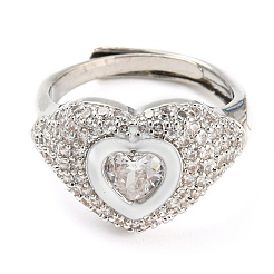 Enamel Heart Adjustable Ring with Clear Cubic Zirconia&nbsp;RJEW-Q781-01P-04
