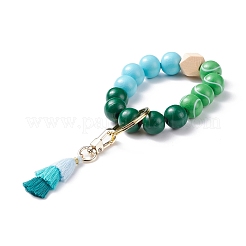 Round & Polygon Natural Wood Beads Stretch Bracelets Keychains&nbsp;KEYC-JKC00318
