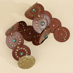 Western Retro PU Leather & Resin Imitation Gemstone Disc Chain Belts with Alloy Buckles&nbsp;AJEW-WH20064-21