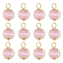 12Pcs Brass & Glass Imitation Cat Eye Round Charms&nbsp;PALLOY-TAC0237-04