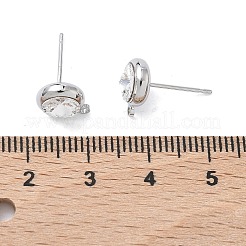 SHEGRACE Brass Rhinestone Flat Round Stud Earring Findings&nbsp;XGR0099P-120P