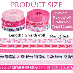 6 Rolls 6 Colors Polyester Awareness Ribbon Printed Grosgrain Ribbon&nbsp;OCOR-WR0001-53